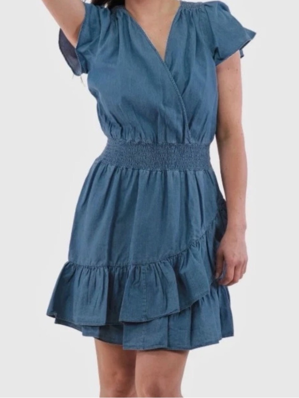 Michael Kors Flutter Sleeve Faux Wrap Ruffle Dress Womens 2X Blue Cottagecore
